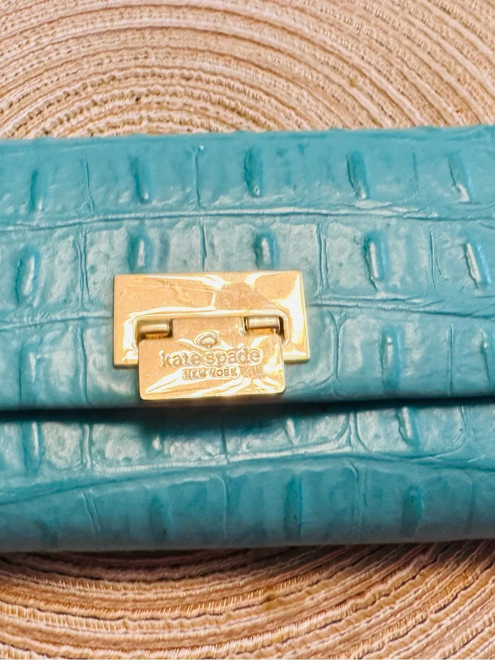kate spade Teal Croc-Embossed Leather wallet